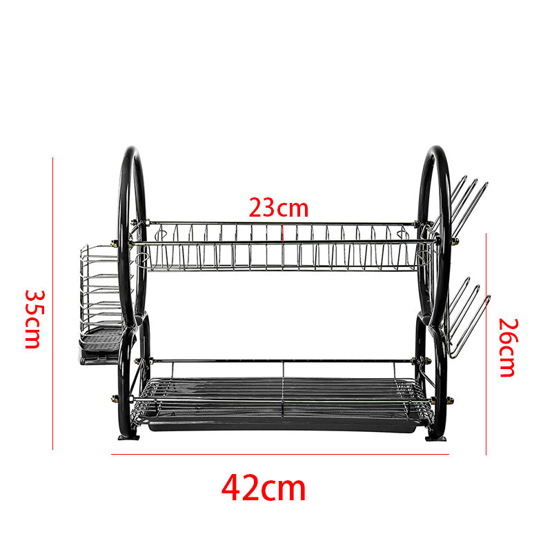 2 Tier Dish Drainer Rack for Kitchen Countertop or Sink Plate Cutlery Holder and Drip Tray