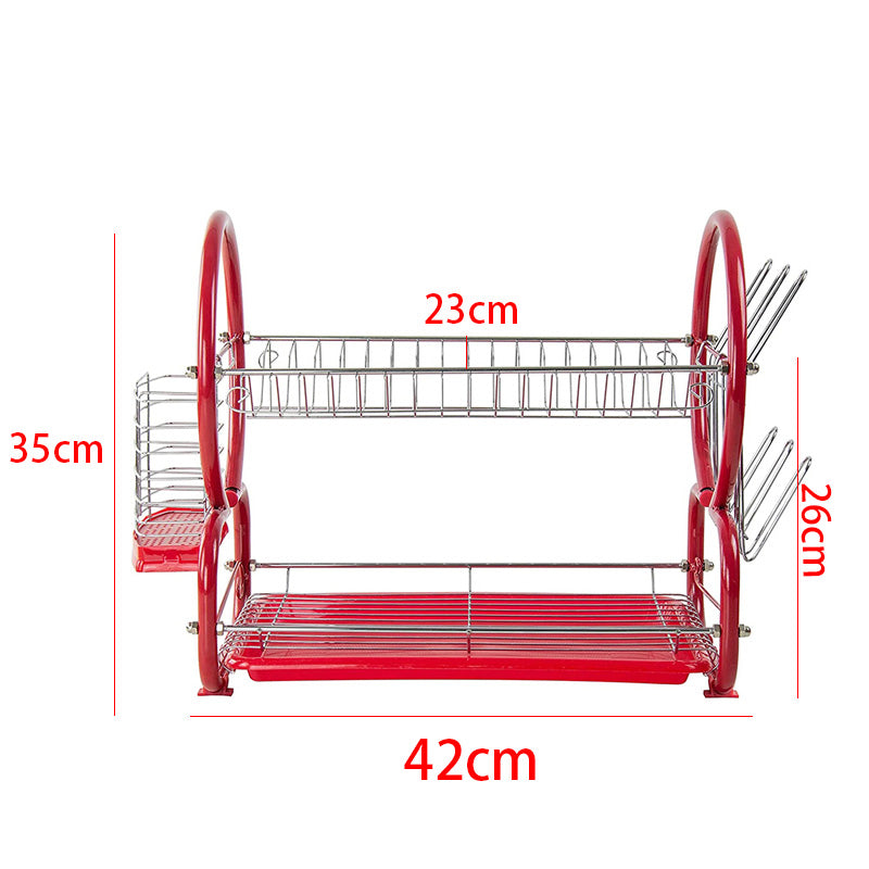 2 Tier Dish Drainer Rack for Kitchen Countertop or Sink Plate Cutlery Holder and Drip Tray