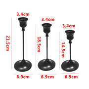 Set of 3 Lavish Kitchen Isle candlestick holders on a dining table, perfect for fireplace and home decor.