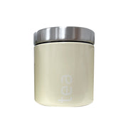 Airtight 3-piece canister set in silk white for tea, coffee, and sugar by Lavish Kitchen Isle on a kitchen countertop.