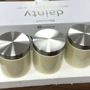 Silk white airtight food canister set by Lavish Kitchen Isle, featuring three jars for tea, coffee, and sugar storage.