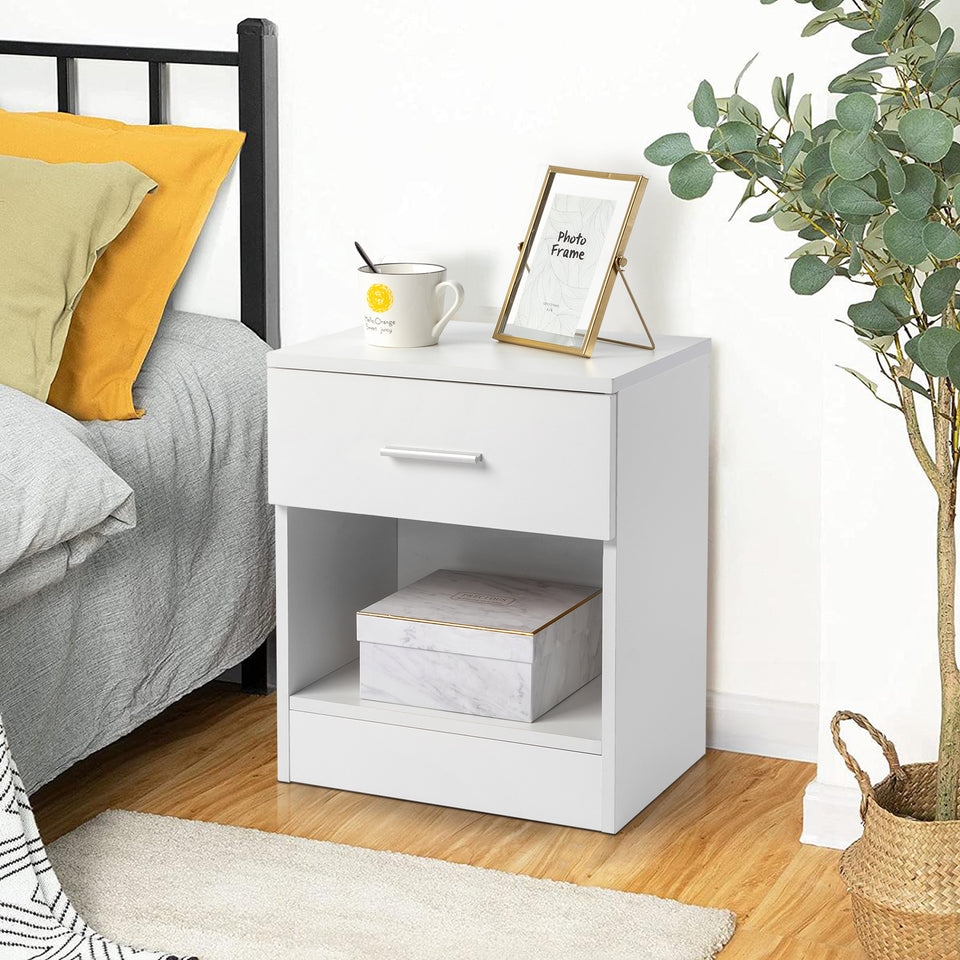 2-Tier Nightstand Bedside Cabinet End Table for Bedroom Home Office White