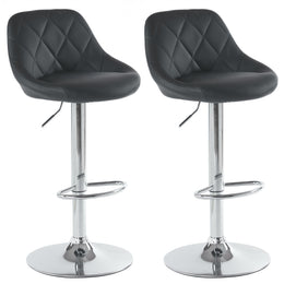 2pcs Adjustable Bar Stools Rhombus Backrest Black PU Leather, No Armrest – Modern High Bar Stools for Kitchen and Bar Counters