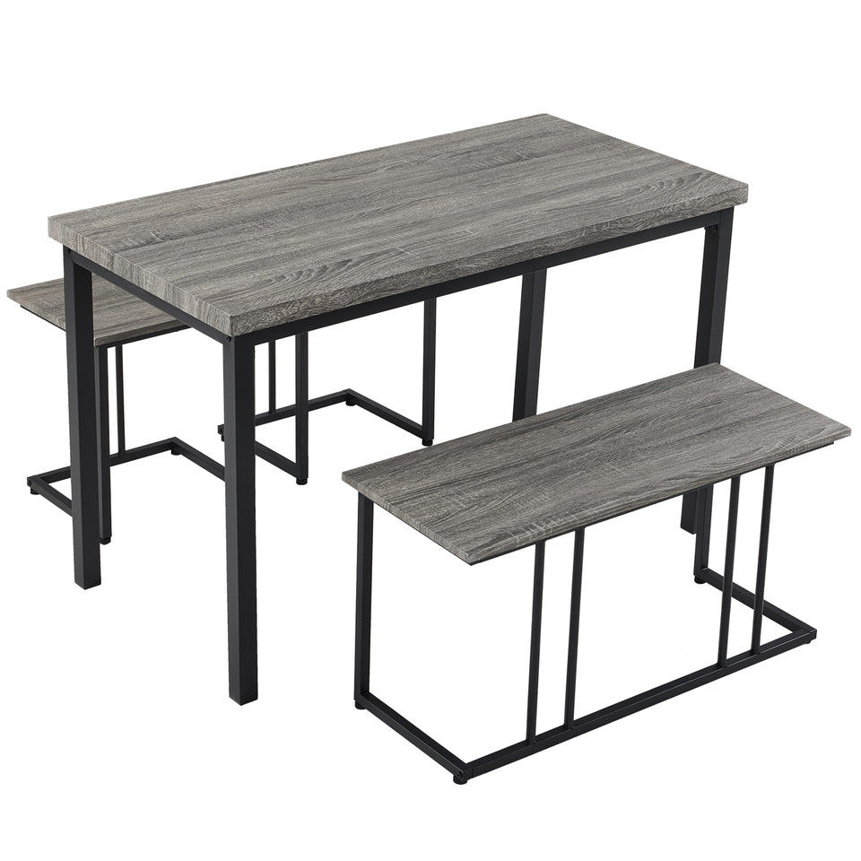 Dining Table Set for 4  with 2 stools and a Bench for Small Space Bar Pub Apartment- Grey