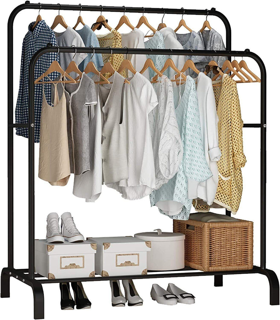 Heavy Duty Double Clothes Rail Hanging Rack Garment Display Stand Storage Portable Wardrobe Shelf