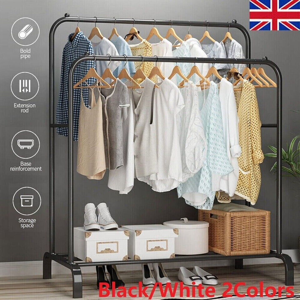 Heavy Duty Double Clothes Rail Hanging Rack Garment Display Stand Storage Portable Wardrobe Shelf