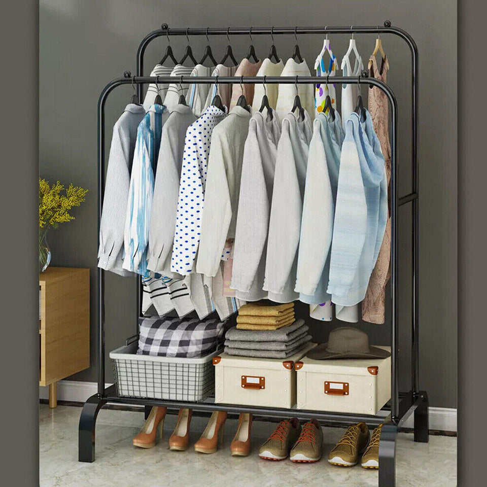 Heavy Duty Double Clothes Rail Hanging Rack Garment Display Stand Storage Portable Wardrobe Shelf