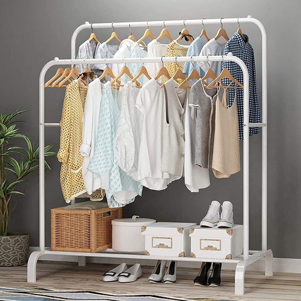 Heavy Duty Double Clothes Rail Hanging Rack Garment Display Stand Storage Portable Wardrobe Shelf