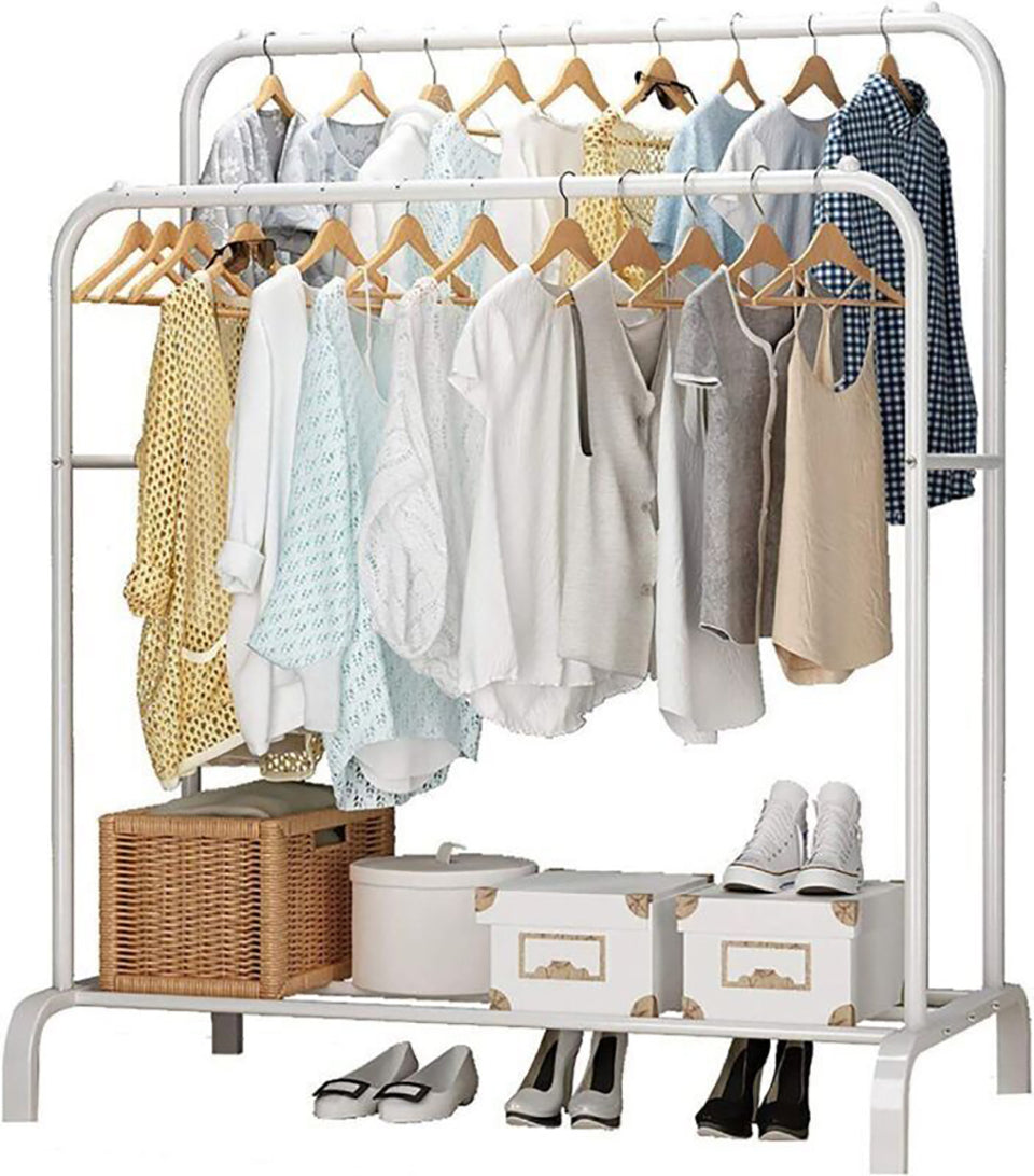 Heavy Duty Double Clothes Rail Hanging Rack Garment Display Stand Storage Portable Wardrobe Shelf