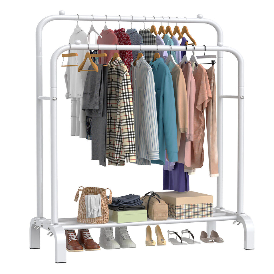 Heavy Duty Double Clothes Rail Hanging Rack Garment Display Stand Storage Portable Wardrobe Shelf