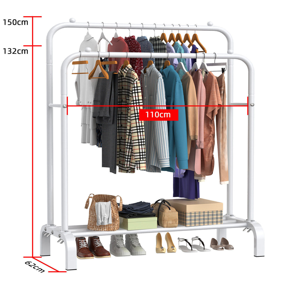 Heavy Duty Double Clothes Rail Hanging Rack Garment Display Stand Storage Portable Wardrobe Shelf