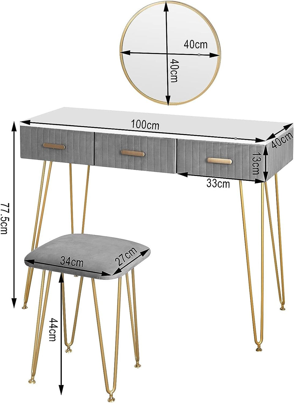 Dressing Table /Makeup Table- Grey