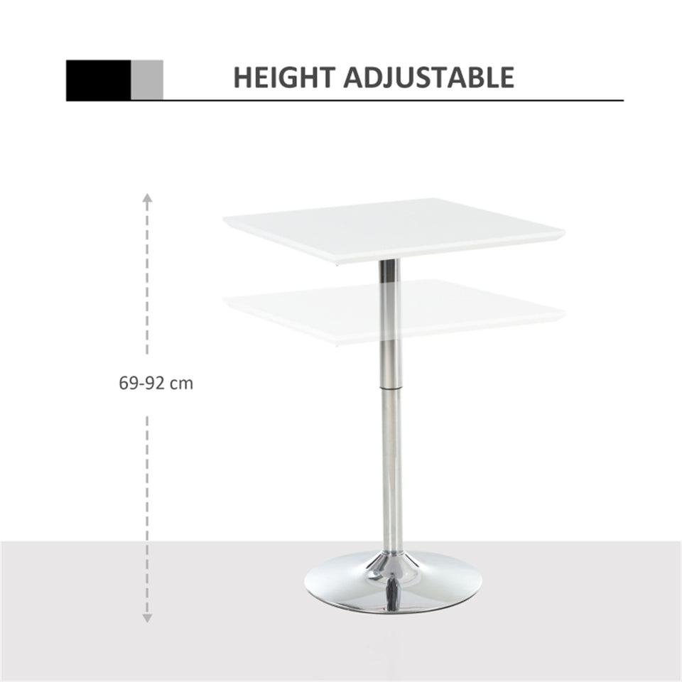 Adjustable Height White Bar Table with Sturdy Steel Base