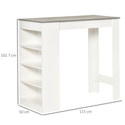 Modern Space-Saving Bar Table with Shelves, Natural Wood and Grey Finish