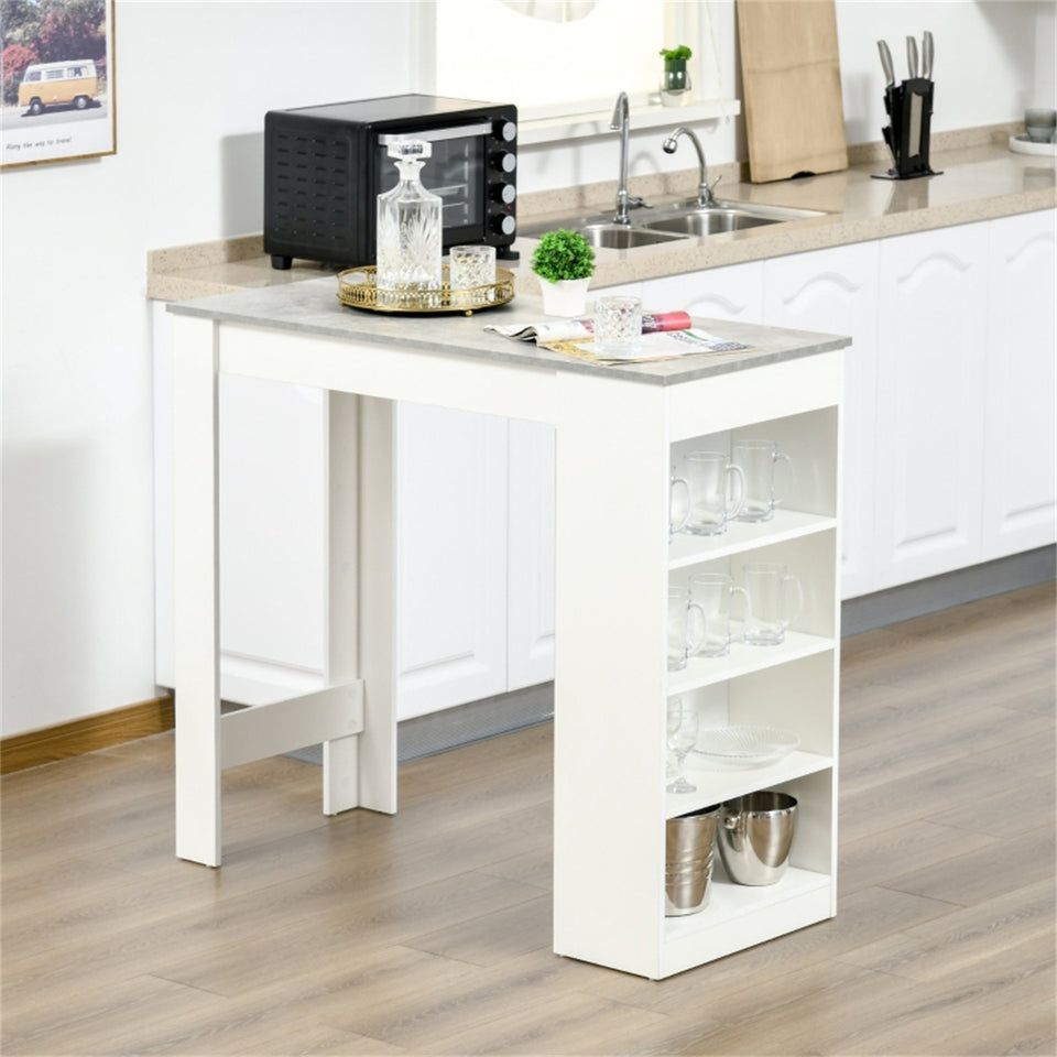 Modern Space-Saving Bar Table with Shelves, Natural Wood and Grey Finish