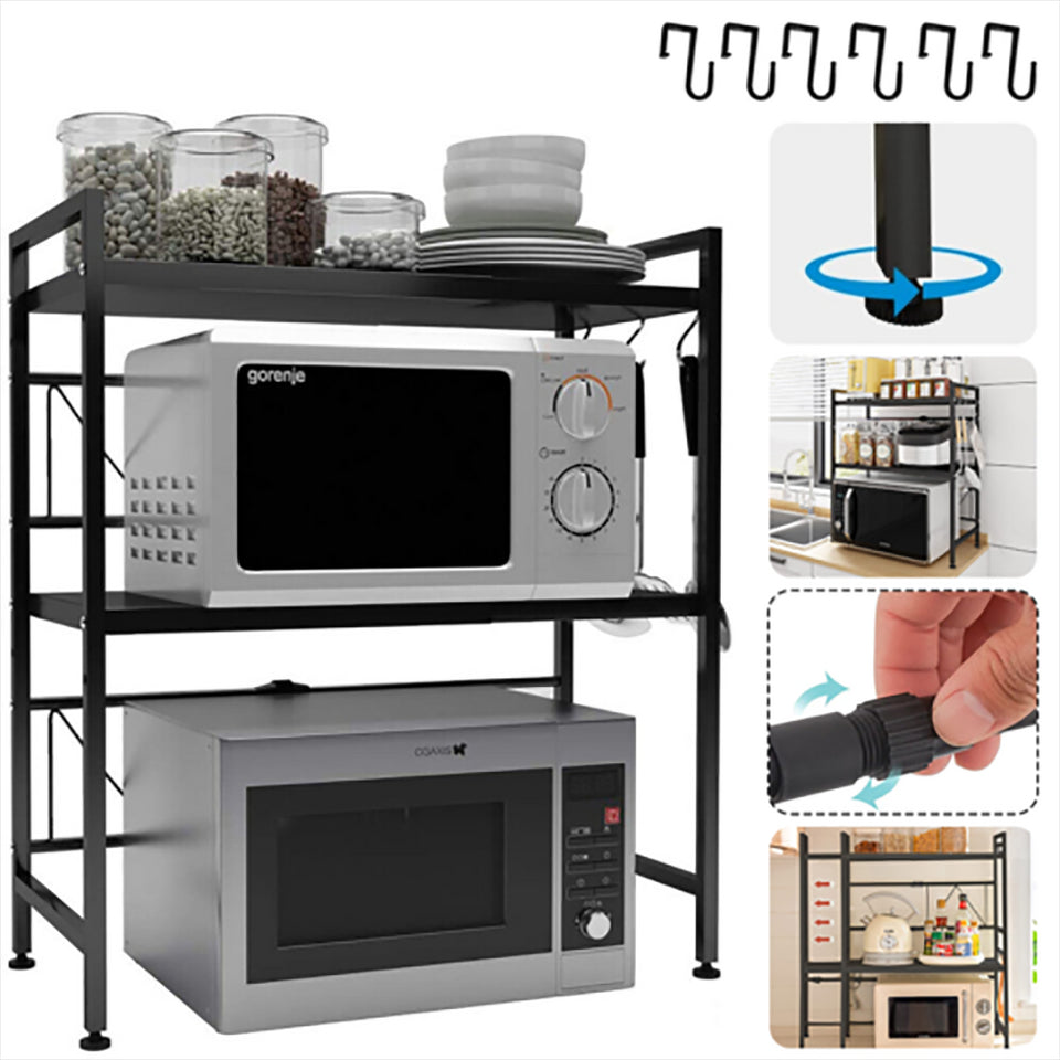 3 Tier Expandable Microwave oven Rack Stand Storage Holder Kitchen Corner Shelf