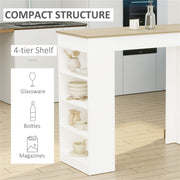 Modern Space-Saving Bar Table with Shelves, Natural Wood and White Finish
