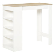 Modern Space-Saving Bar Table with Shelves, Natural Wood and White Finish