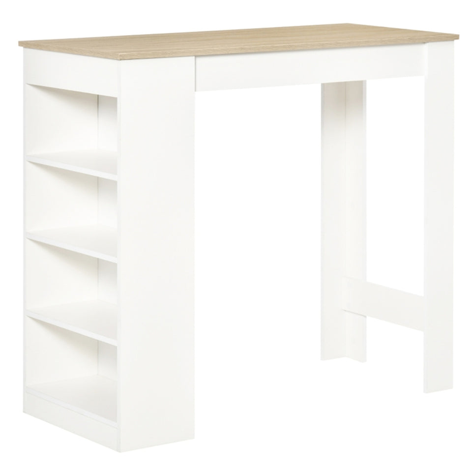 Modern Space-Saving Bar Table with Shelves, Natural Wood and White Finish