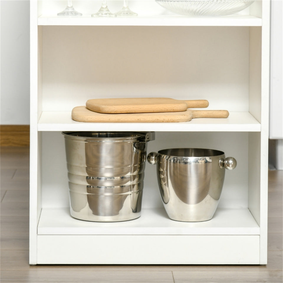 Modern Space-Saving Bar Table with Shelves, Natural Wood and White Finish