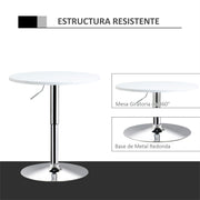 White bar table with steel legs and adjustable height, ideal for kitchen or bar areas, by Lavish Kitchen Isle.