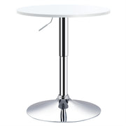 Lavish Kitchen Isle adjustable height white bar table with steel legs, modern design, suitable for kitchen or bar area.
