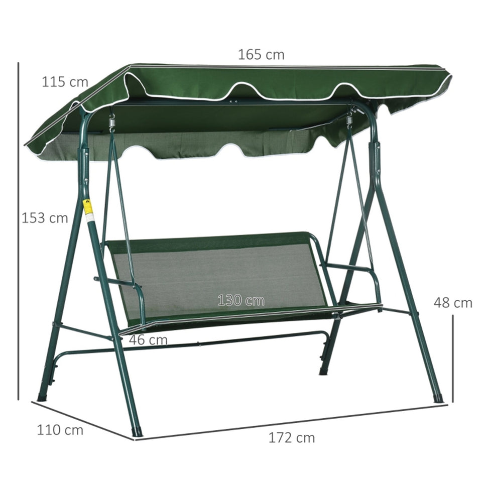 3-Seater Adjustable Canopy Patio Swing Chair - Cushioned Garden Bench with High Back for Outdoor Relaxation- Green