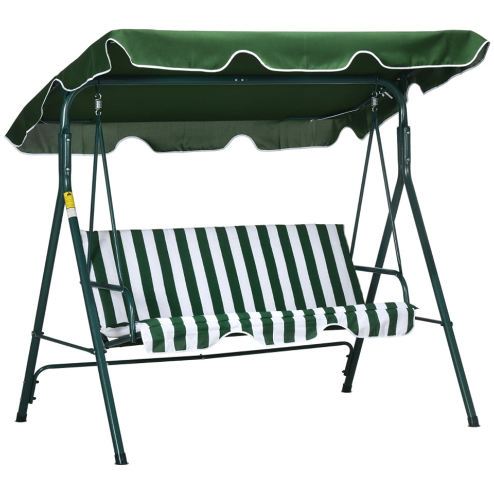 3-Seater Adjustable Canopy Patio Swing Chair - Cushioned Garden Bench with High Back for Outdoor Relaxation- Green