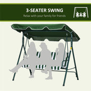 3-Seater Adjustable Canopy Patio Swing Chair - Cushioned Garden Bench with High Back for Outdoor Relaxation- Green