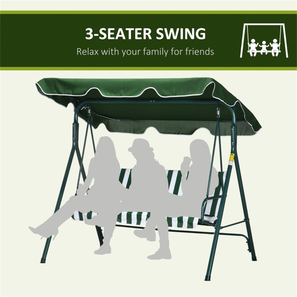 3-Seater Adjustable Canopy Patio Swing Chair - Cushioned Garden Bench with High Back for Outdoor Relaxation- Green