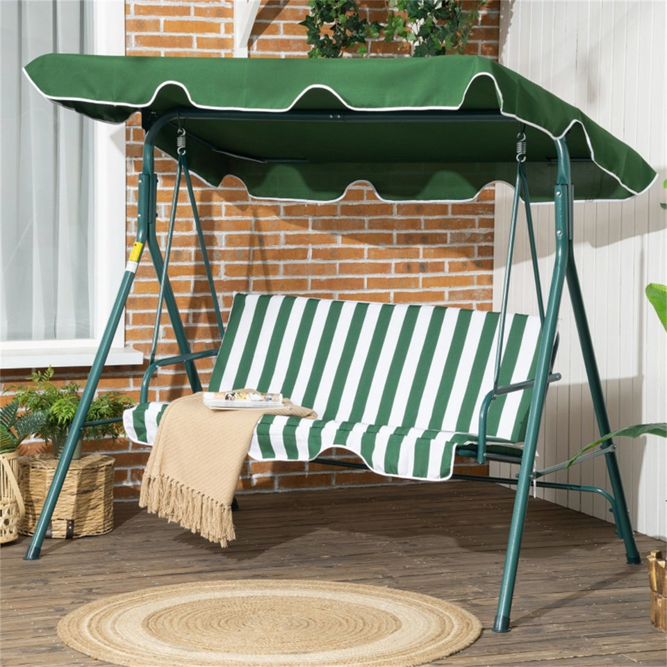 3-Seater Adjustable Canopy Patio Swing Chair - Cushioned Garden Bench with High Back for Outdoor Relaxation- Green