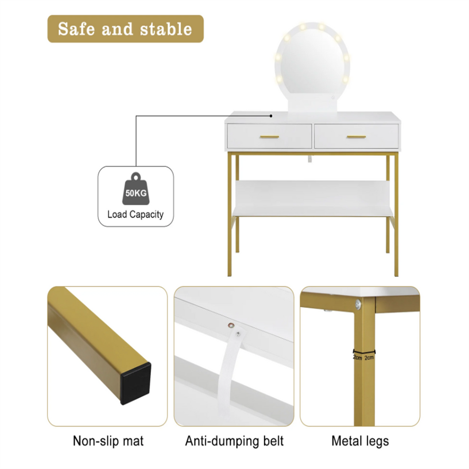 Dressing Table /Makeup Table- White and Gold