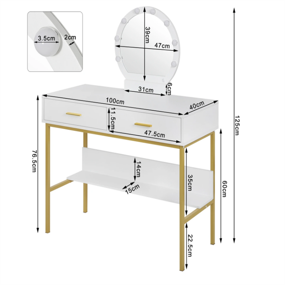 Dressing Table /Makeup Table- White and Gold