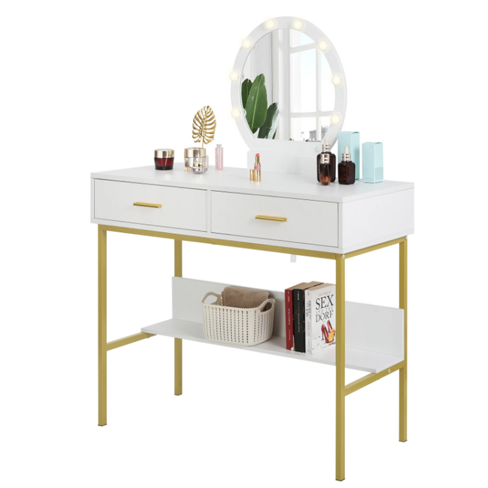 Dressing Table /Makeup Table- White and Gold