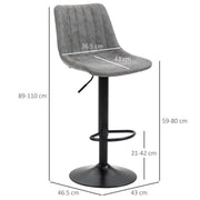 Set of 2 Grey Adjustable Bar Stools – Worn-Effect Microfibre Leather with Swivel & Footrest