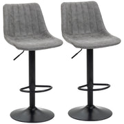 Set of 2 Grey Adjustable Bar Stools – Worn-Effect Microfibre Leather with Swivel & Footrest