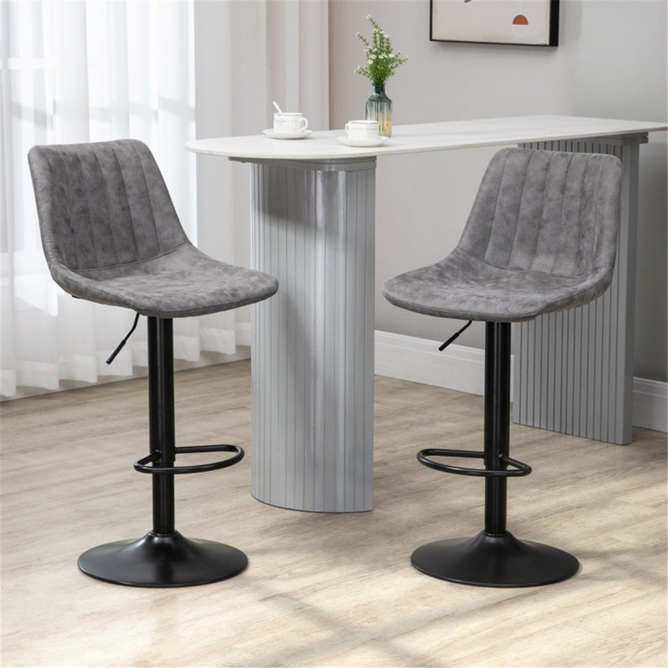 Set of 2 Bar Stools Adjustable Kitchen Breakfast Counter Stools Grey Upholstered Lift Chairs