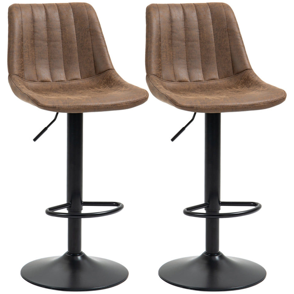 Set of 2 Adjustable Bar Stools Brown Kitchen Breakfast Counter Stools with Footrest