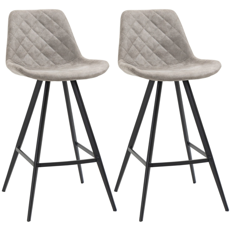 Set of 2 Adjustable Bar Stools Light Grey Home Bar Kitchen Cafe Breakfast Counter Stools with Footrest Dining Chair Office Chair