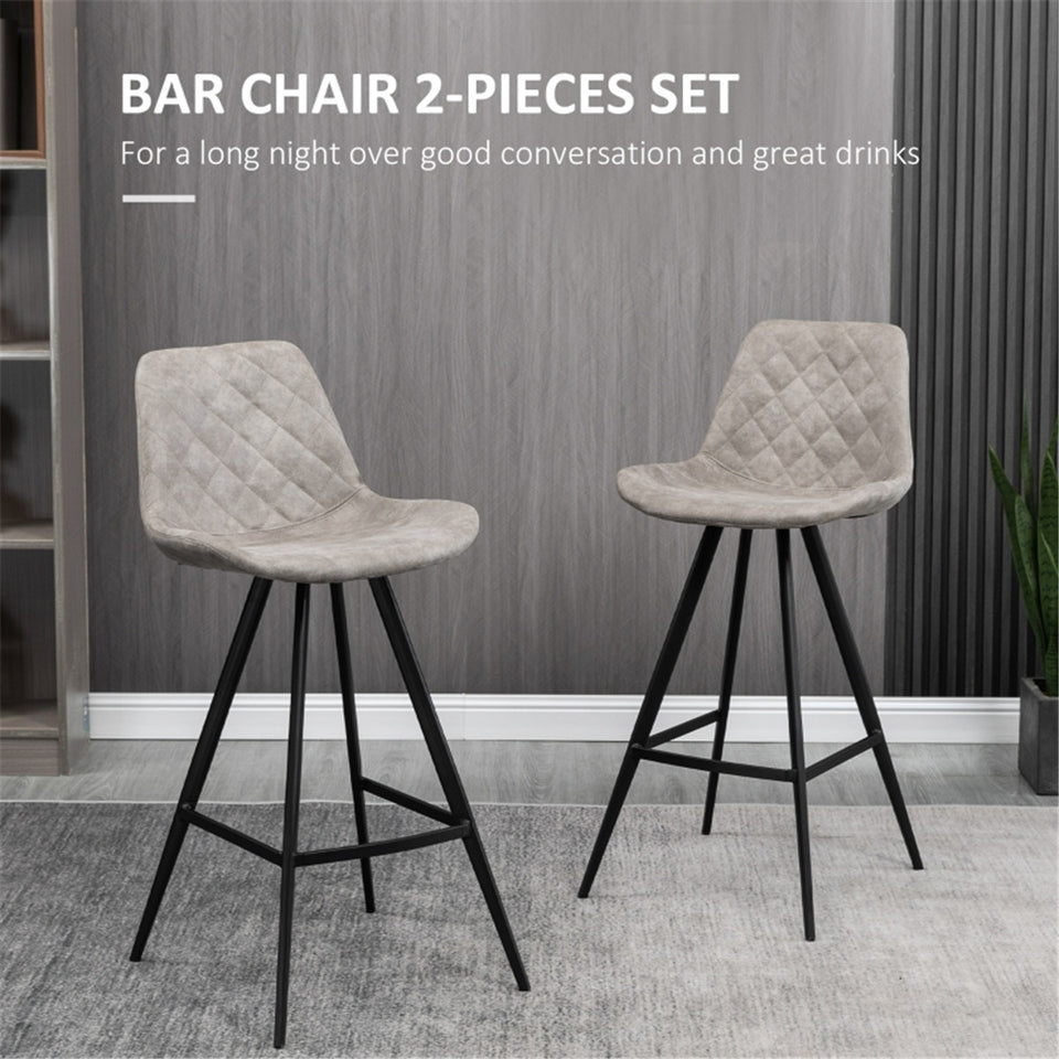 Set of 2 Adjustable Bar Stools Light Grey Home Bar Kitchen Cafe Breakfast Counter Stools with Footrest Dining Chair Office Chair