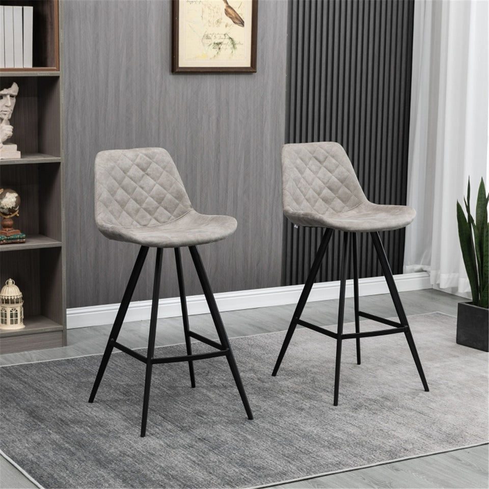 Set of 2 Adjustable Bar Stools Light Grey Home Bar Kitchen Cafe Breakfast Counter Stools with Footrest Dining Chair Office Chair