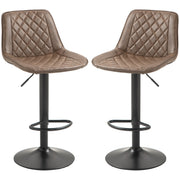 Set of 2 Adjustable PU Leather Bar Stools – Brown Swivel Chairs with Footrest