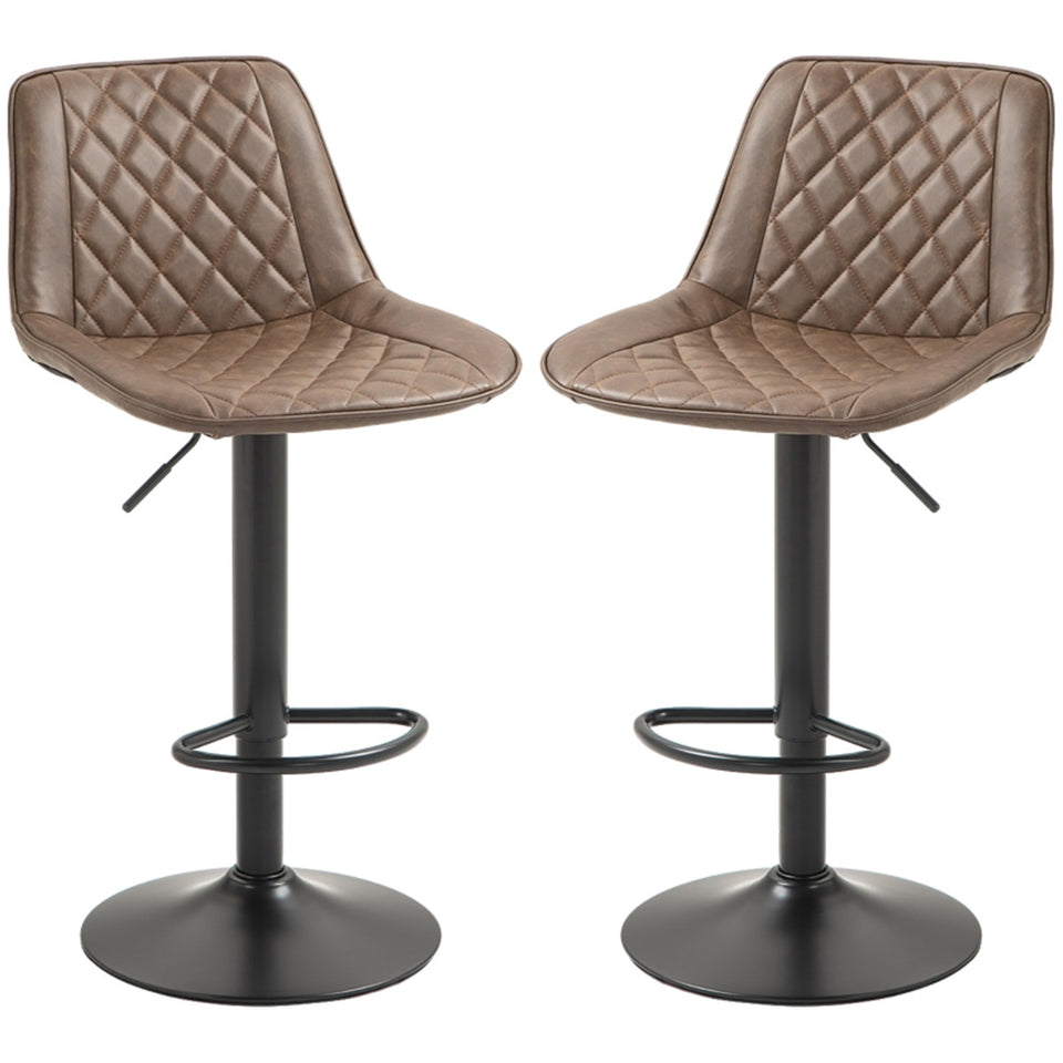 Set of 2 Adjustable PU Leather Bar Stools 360° Swivel Kitchen, Home Bar, Café Counter Stools with Footrest