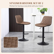 Set of 2 Adjustable PU Leather Bar Stools – Brown Swivel Chairs with Footrest