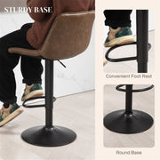 Set of 2 Adjustable PU Leather Bar Stools – Brown Swivel Chairs with Footrest