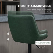 Set of 2 green faux leather bar stools with adjustable height and swivel feature from Lavish Kitchen Isle.