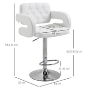Adjustable Beige Faux Leather Bar Stool with High Back & Arms