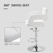 Adjustable Beige Faux Leather Bar Stool with High Back & Arms