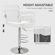 Adjustable Beige Faux Leather Bar Stool with High Back & Arms