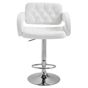 Adjustable Beige Faux Leather Bar Stool with High Back & Arms